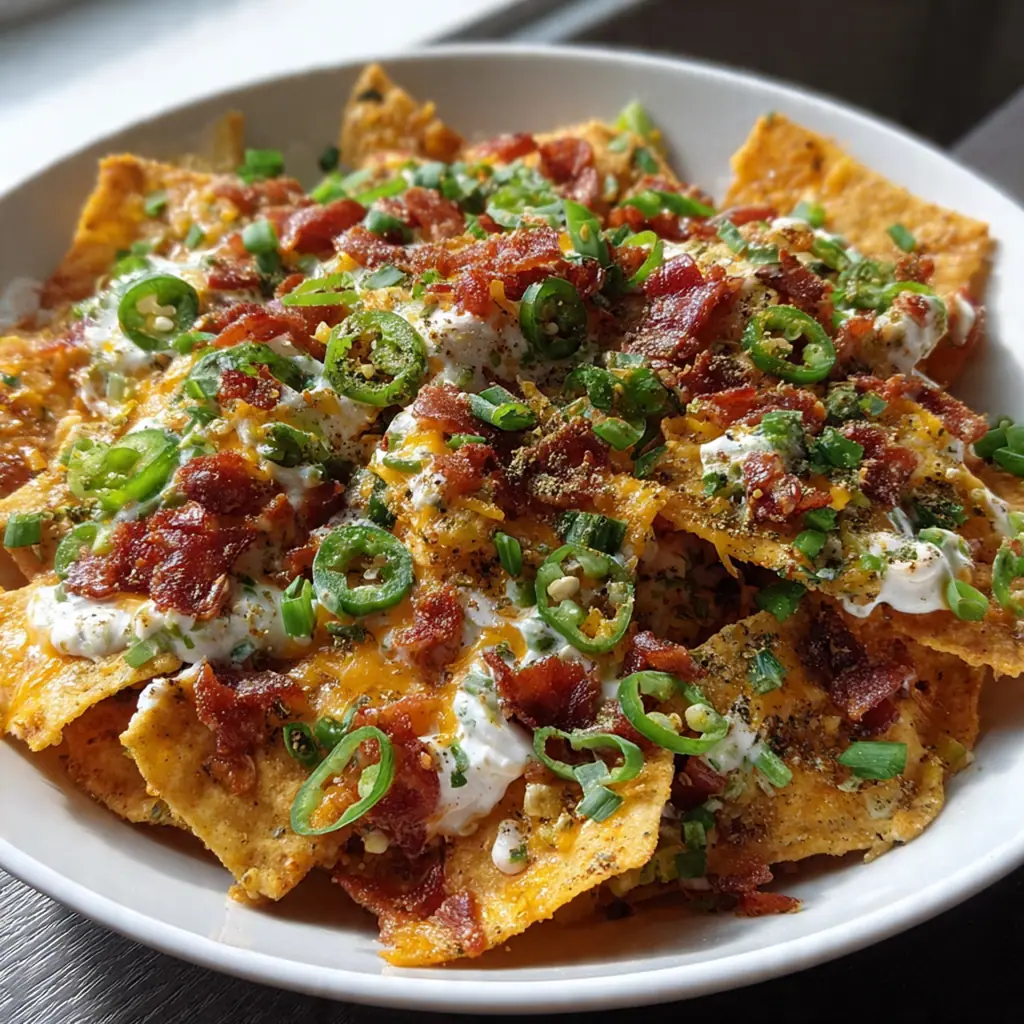 A bubbling hot cream cheese bacon Doritos dip with a golden crispy topping