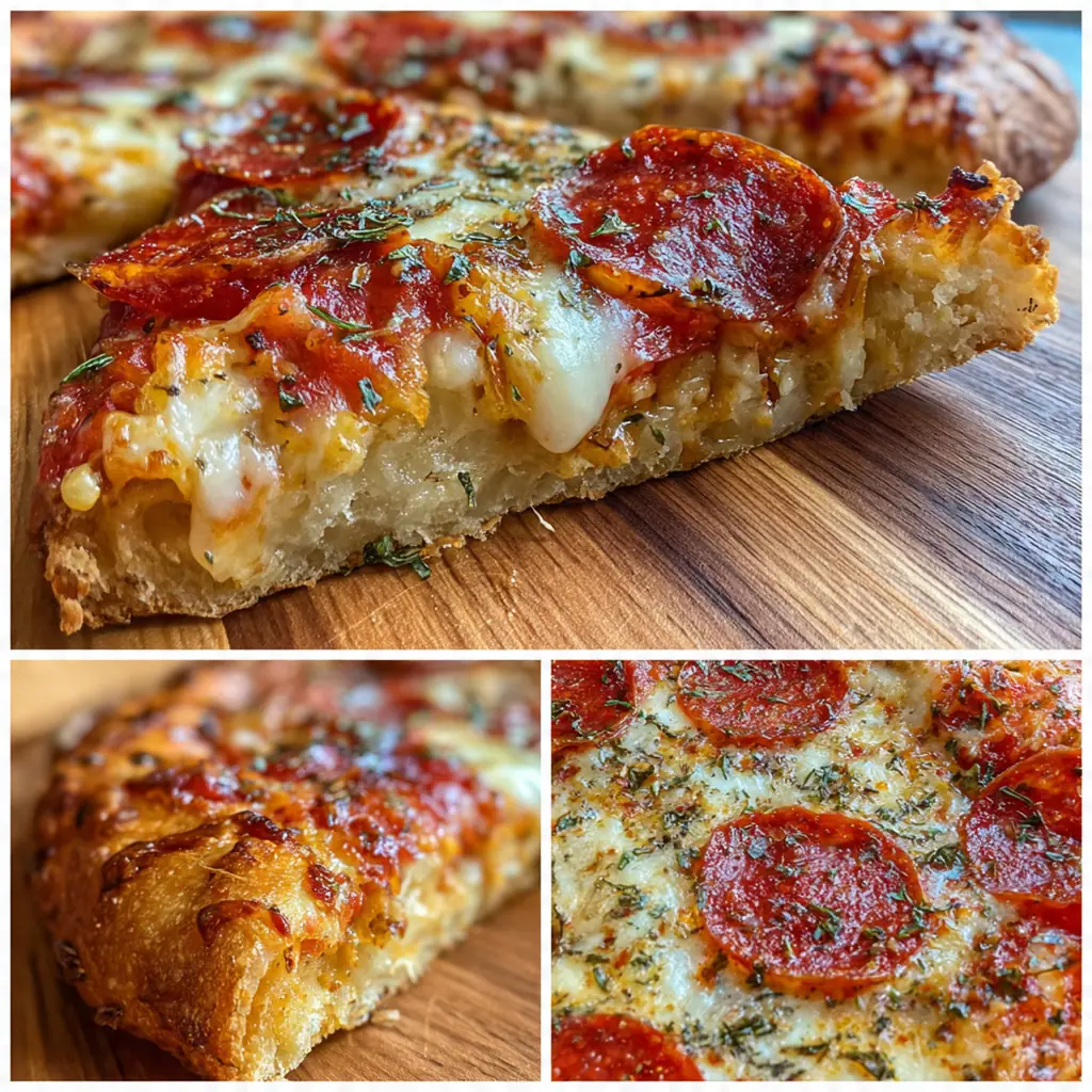 Fresh homemade stuffed crust pepperoni pizza with golden crust and bubbling cheese
