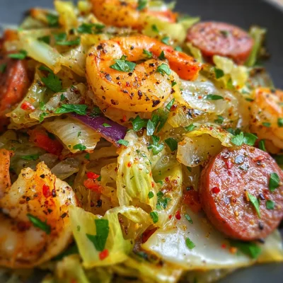 Fried Cabbage Shrimp Sausage