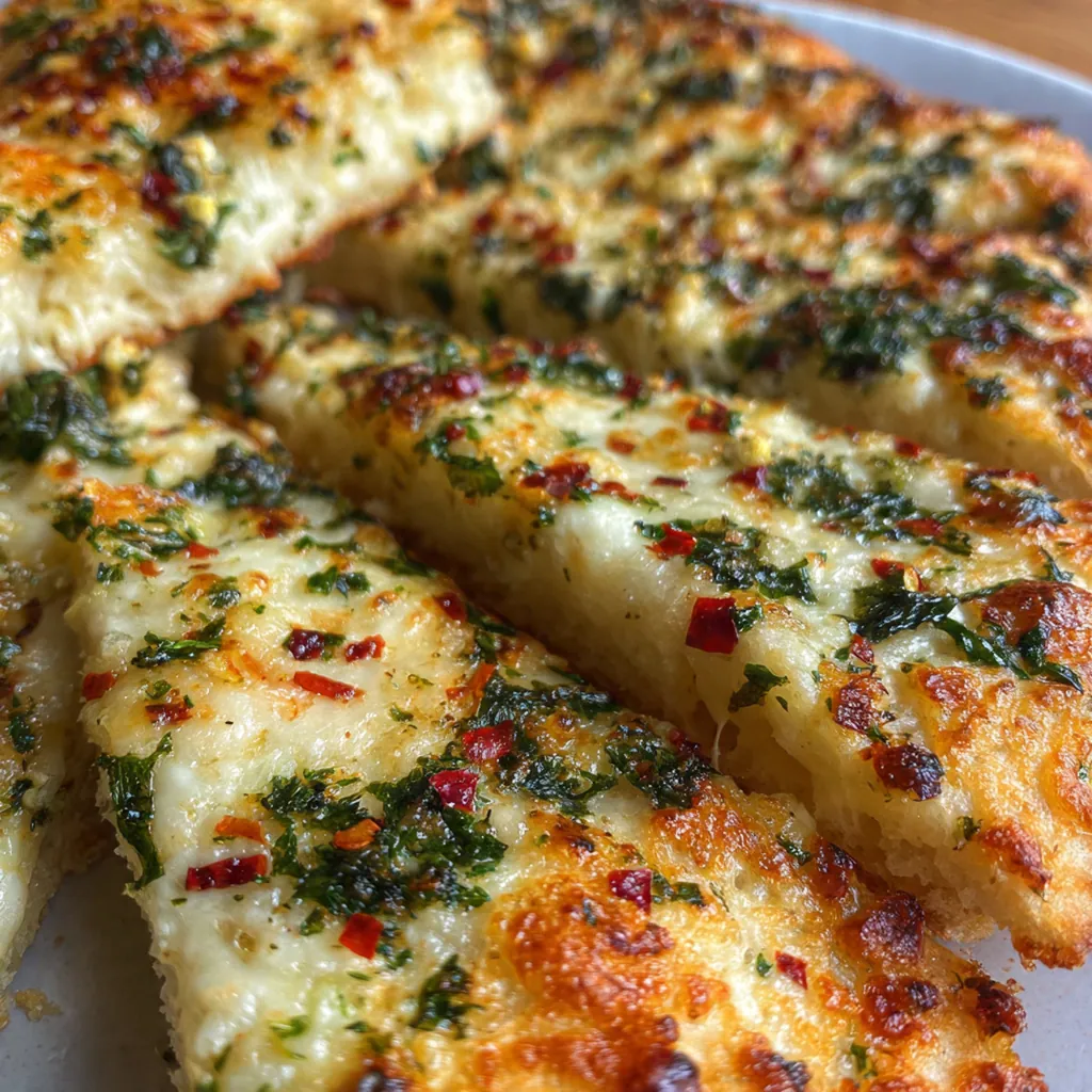Crispy cheesy tortilla garlic bread fresh from the oven with melted cheese and green onions