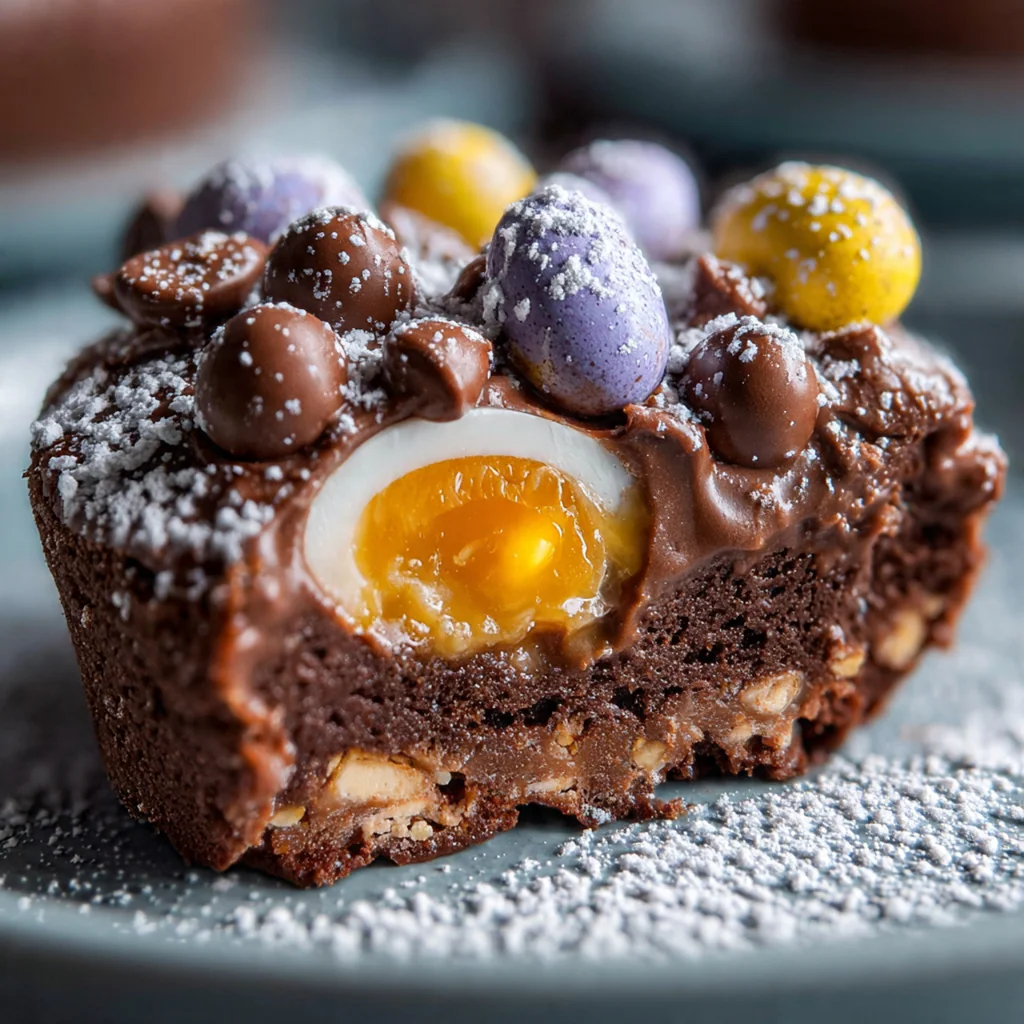 Creamy Cadbury Egg fudge squares with marbled yellow and green fondant layers on a marble board