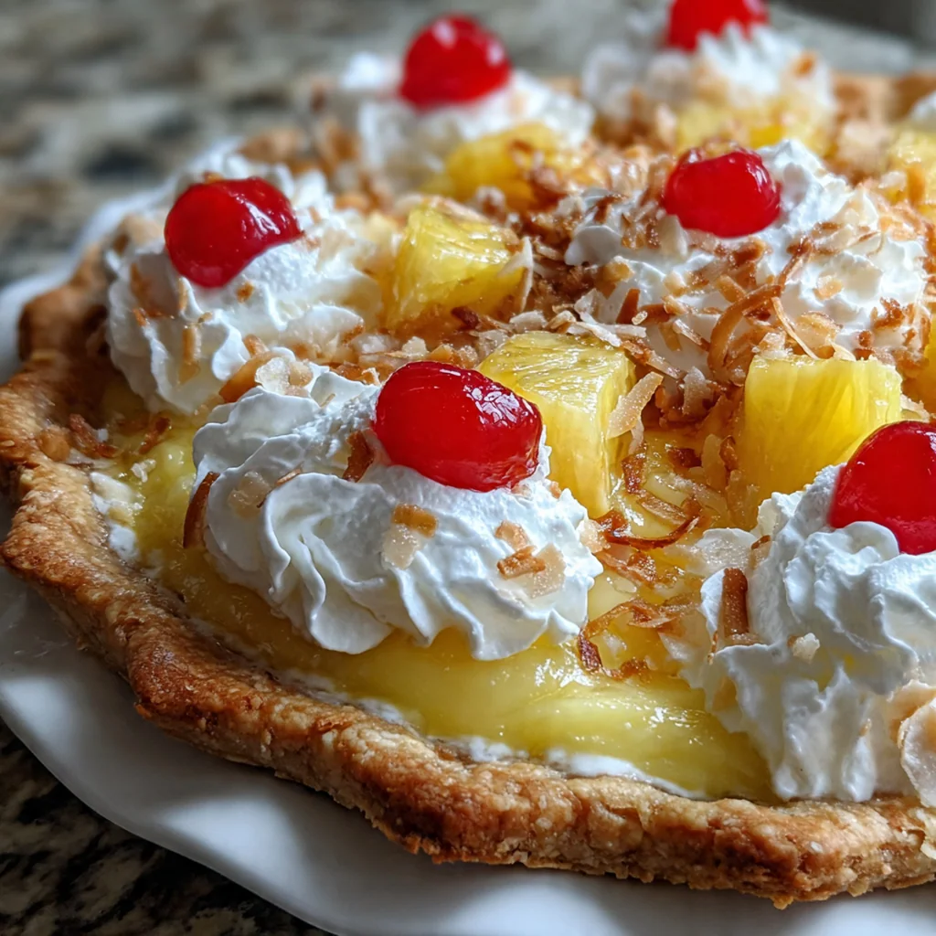 Dreamy Fluffy Easter Pineapple Pie with graham cracker crust and cloud-like creamy filling topped with coconut flakes